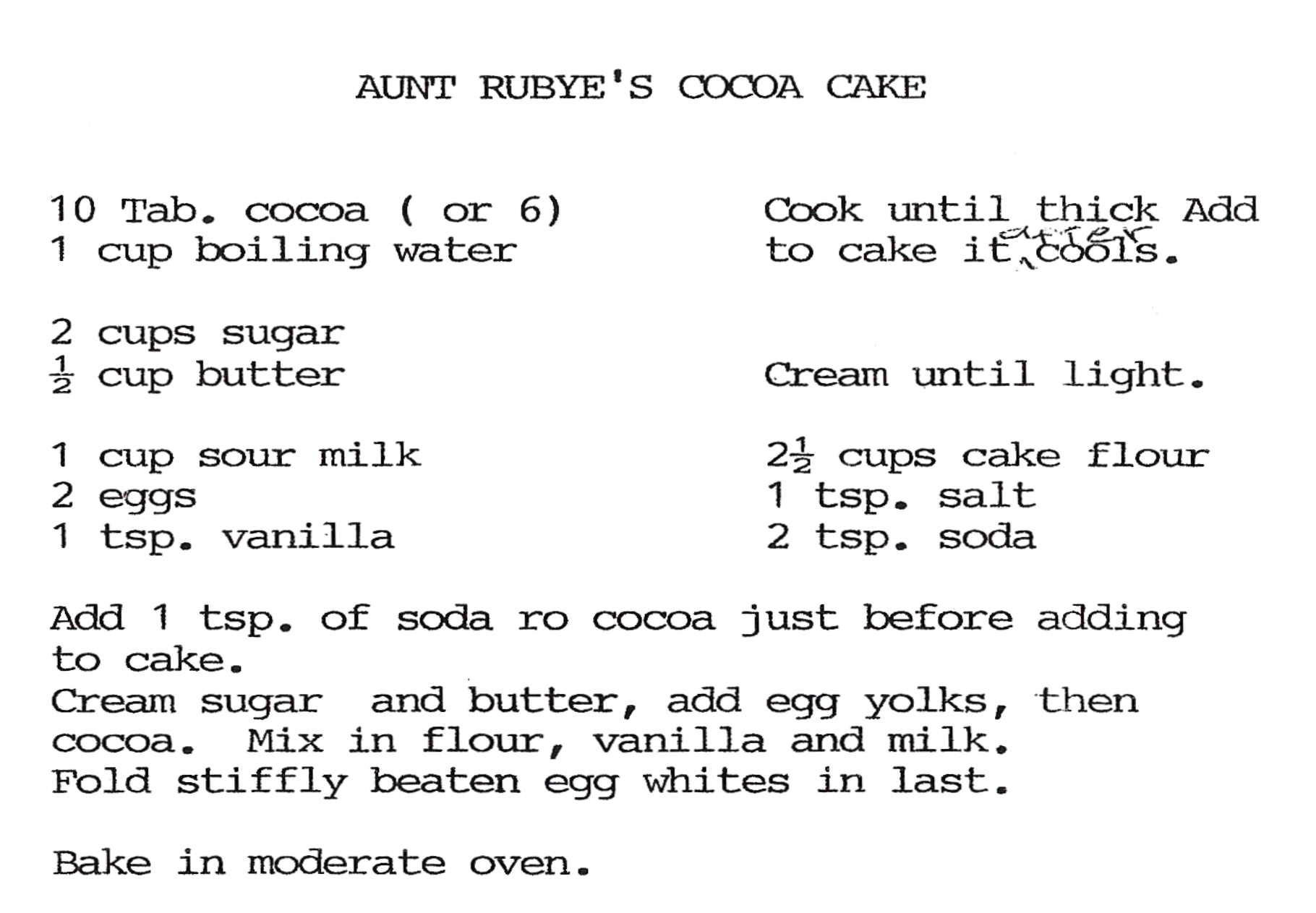 Aunt Rubyes Cocoa Cake Image